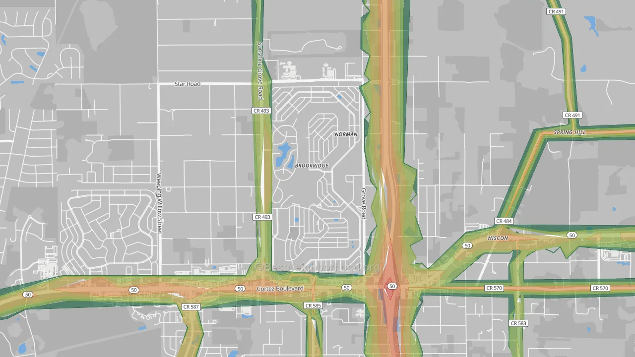 Brookridge, FL Map of Noise Levels in Brookridge