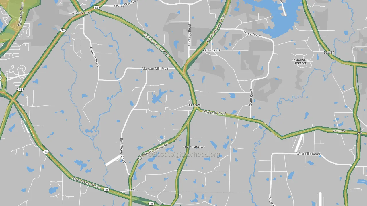 Brooks, GA Map of Noise Levels in Brooks