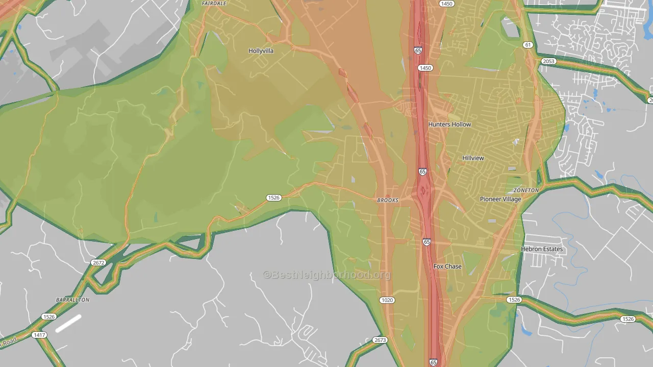 Brooks, KY Map of Noise Levels in Brooks