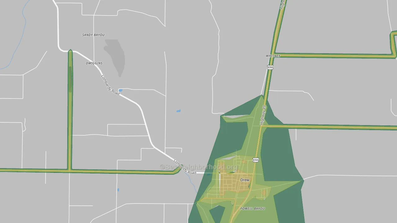 Brooks, MS Map of Noise Levels in Brooks