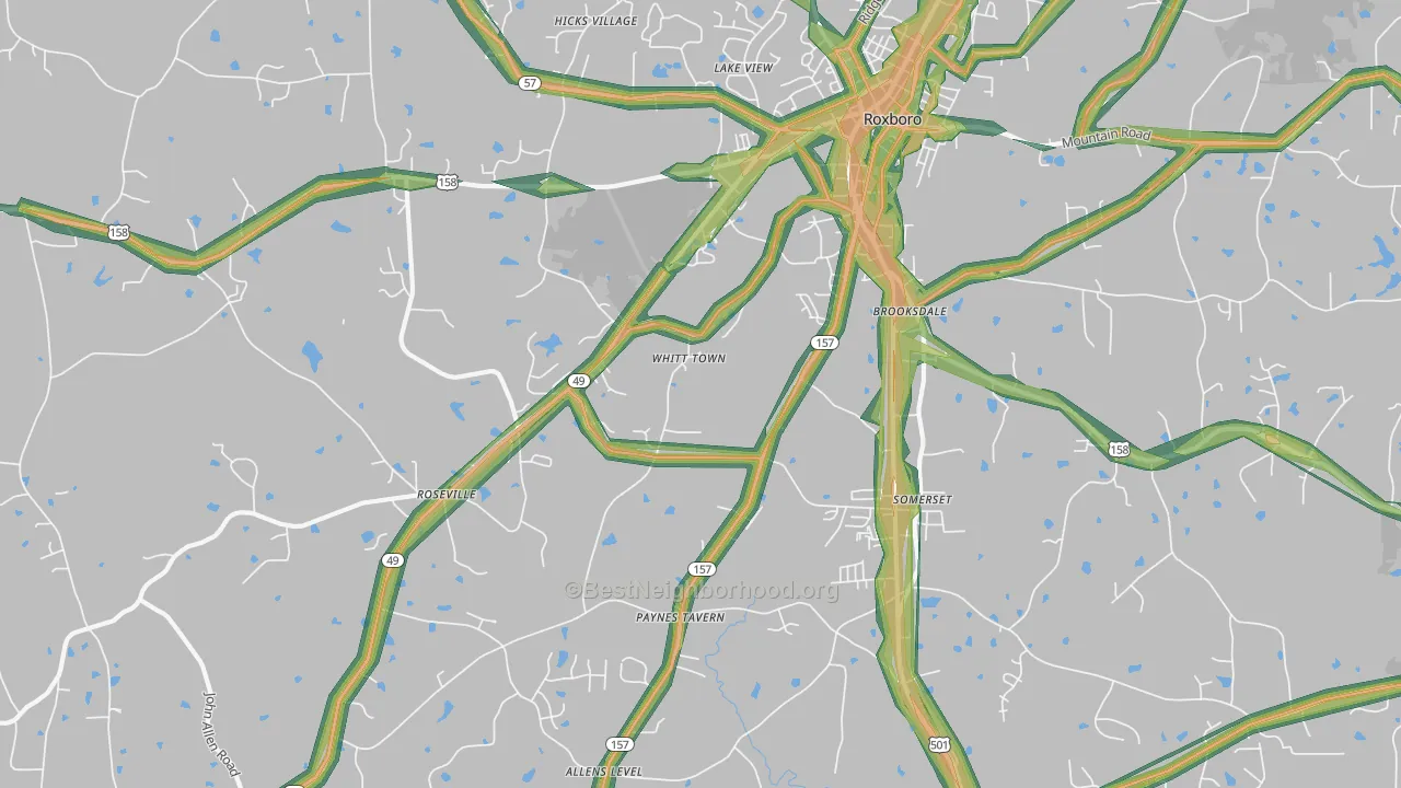 Brooksdale, NC Map of Noise Levels in Brooksdale