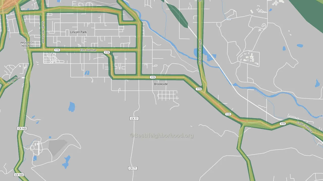 Brookside, CO Map of Noise Levels in Brookside