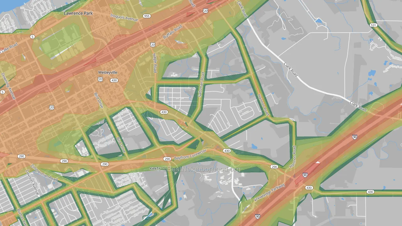 Brookside, Erie, PA Map of Noise Levels in Brookside