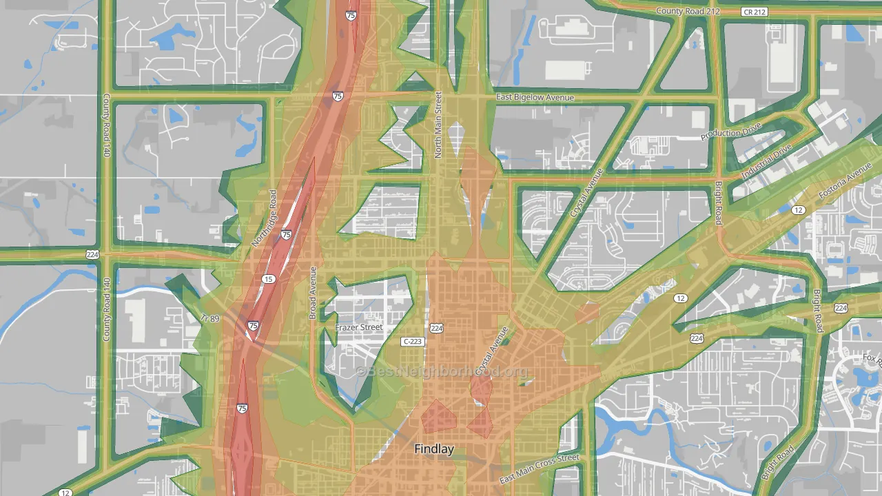 Brookside, Findlay, OH Map of Noise Levels in Brookside