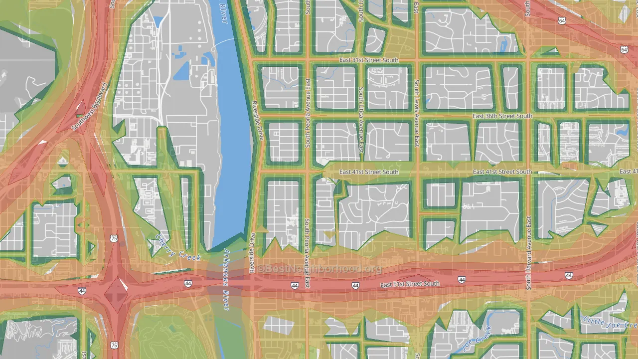 Brookside, Tulsa, OK Map of Noise Levels in Brookside