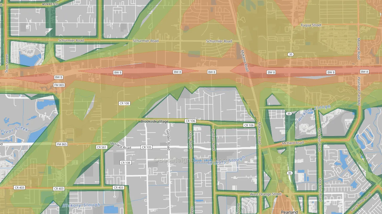 Brookside Village, TX Map of Noise Levels in Brookside Village