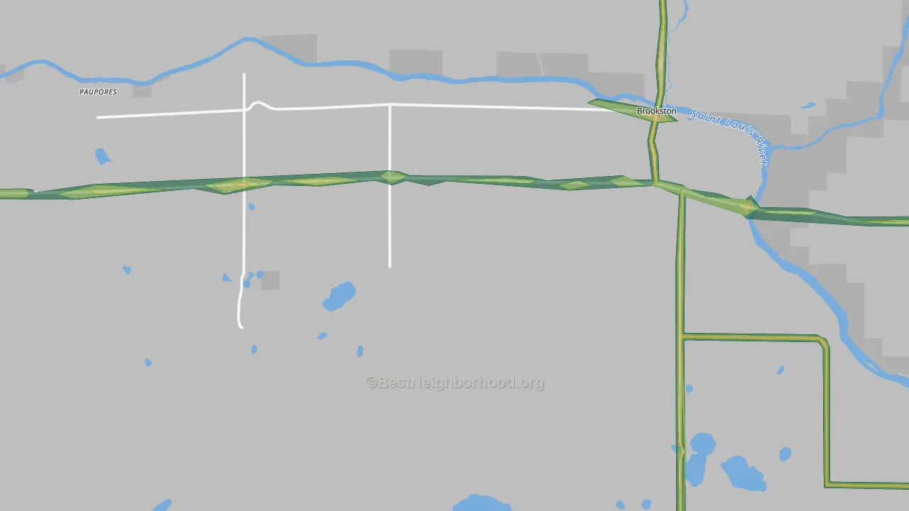 Brookston, MN Map of Noise Levels in Brookston