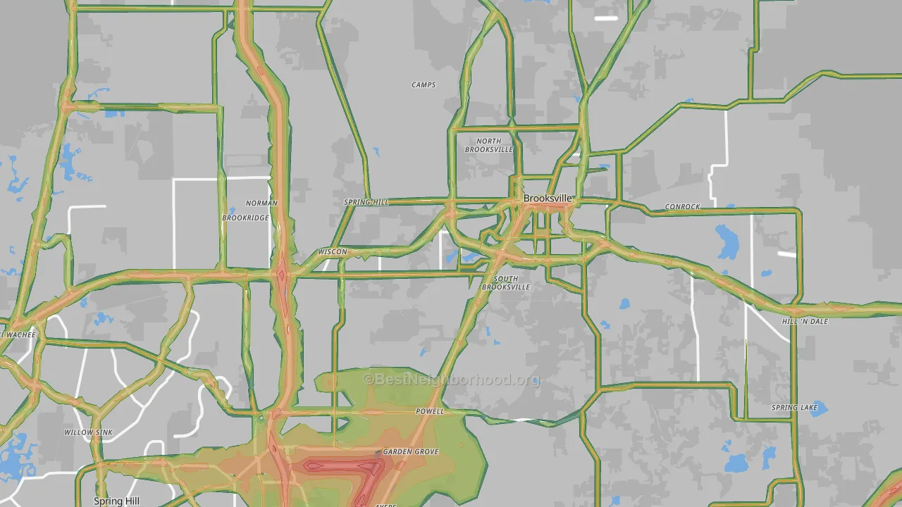 Brooksville, FL Map of Noise Levels in Brooksville
