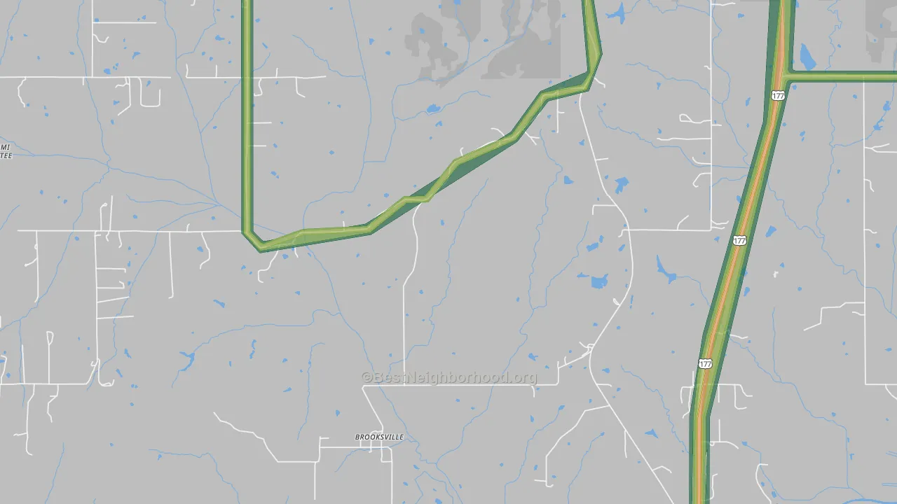 Brooksville, OK Map of Noise Levels in Brooksville