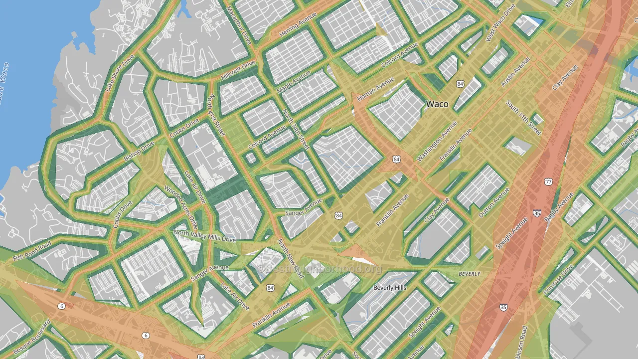Brookview, Waco, TX Map of Noise Levels in Brookview