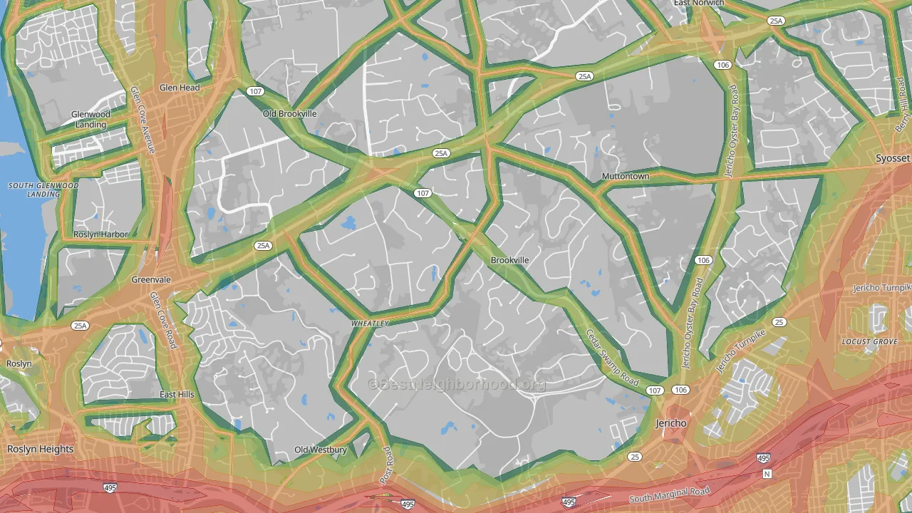 Brookville, NY Map of Noise Levels in Brookville