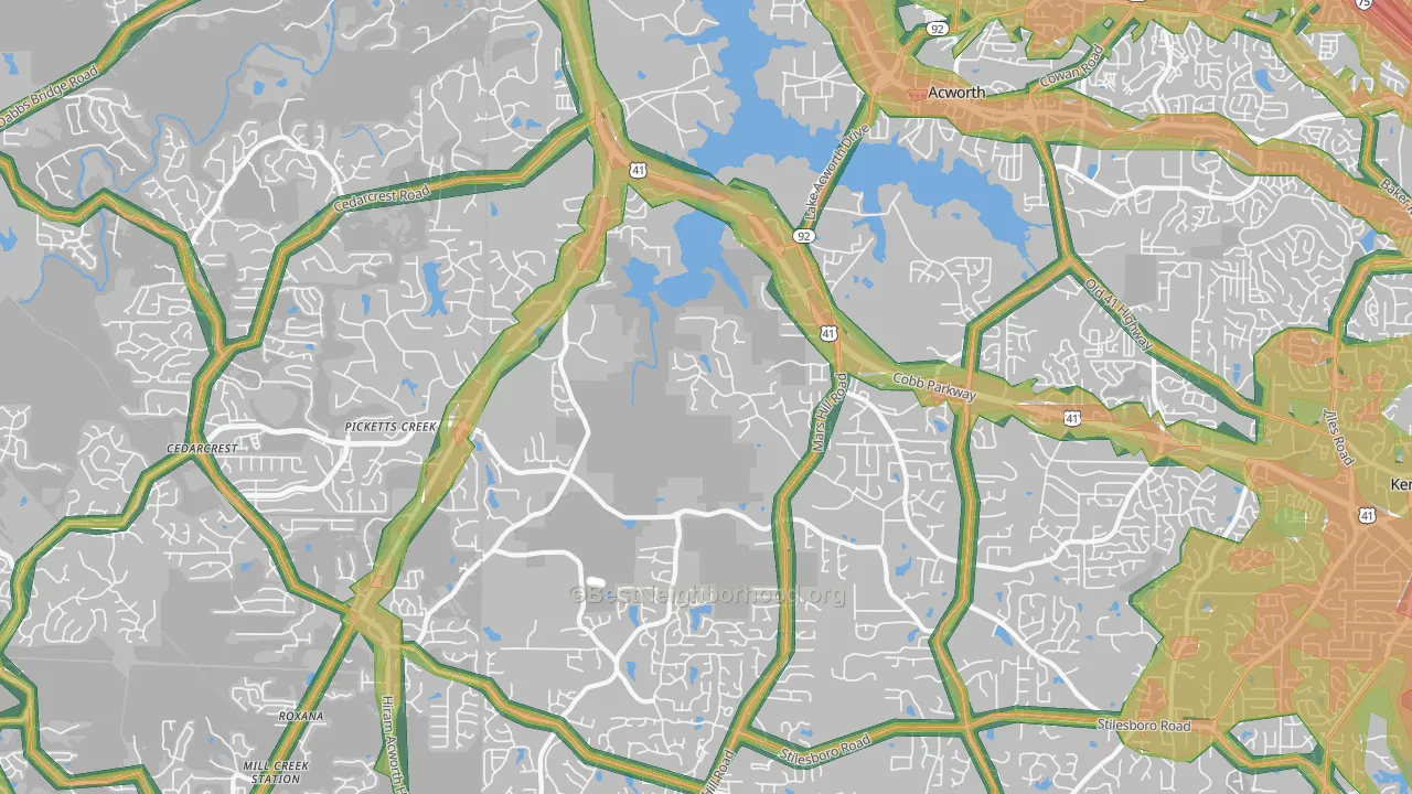 Brookwood, Acworth, GA Map of Noise Levels in Brookwood