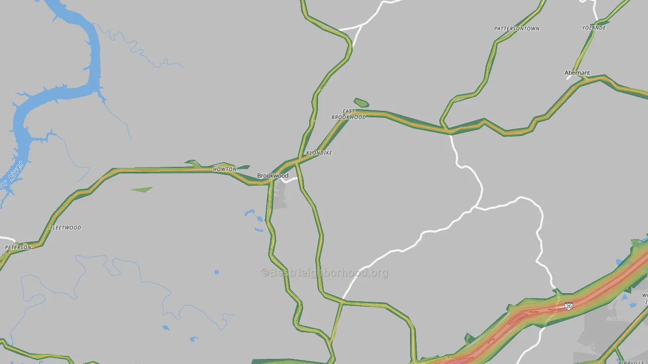 Brookwood, AL Map of Noise Levels in Brookwood