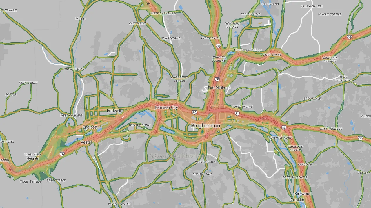 Broome County, NY Map of Noise Levels in Broome County