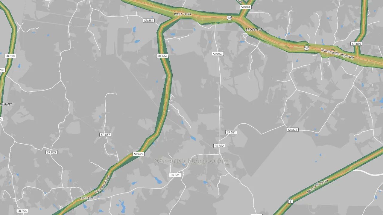 Brosville, VA Map of Noise Levels in Brosville
