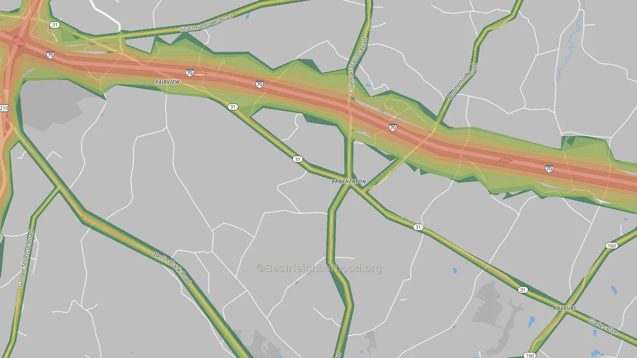 Brotherton, PA Map of Noise Levels in Brotherton