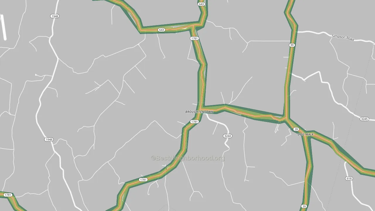 Broughtentown, KY Map of Noise Levels in Broughtentown