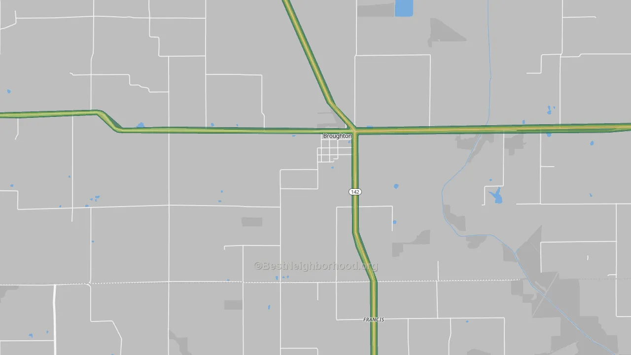 Broughton, IL Map of Noise Levels in Broughton
