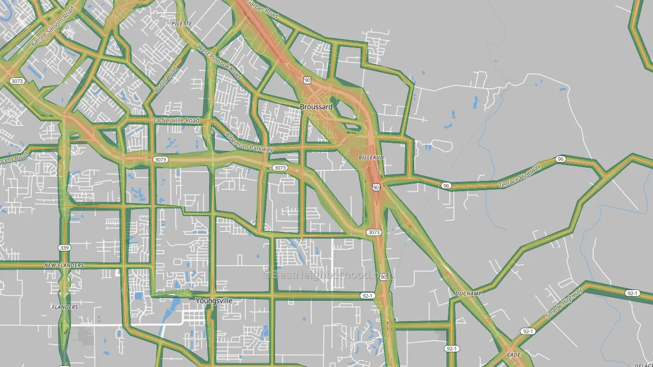 Broussard, LA Map of Noise Levels in Broussard