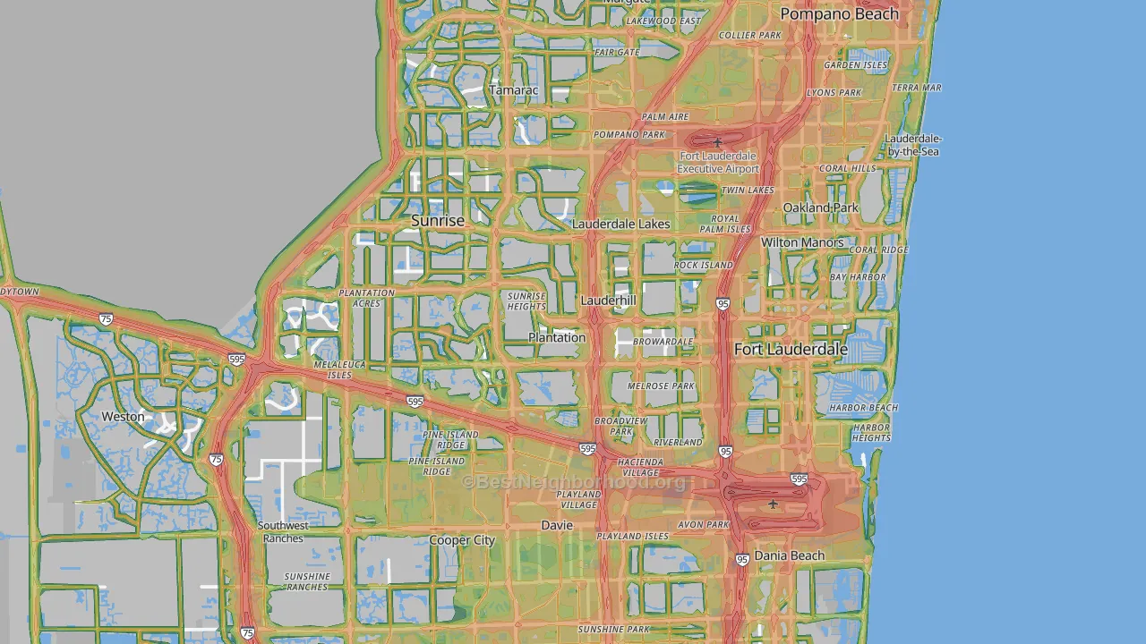 Broward County, FL Map of Noise Levels in Broward County