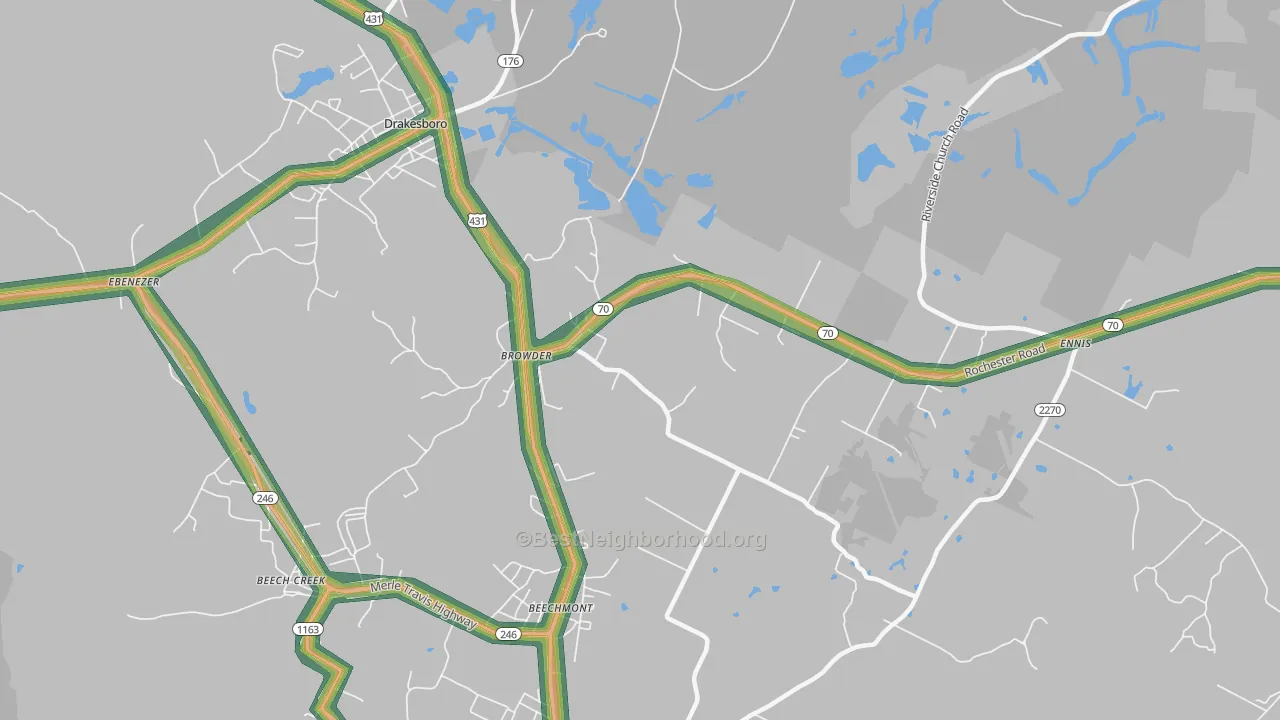Browder, KY Map of Noise Levels in Browder