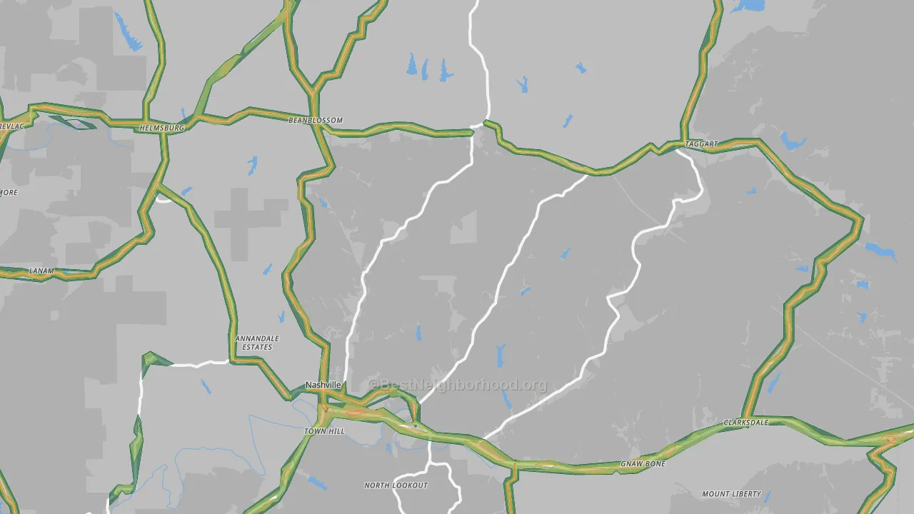 Brown County, IN Map of Noise Levels in Brown County