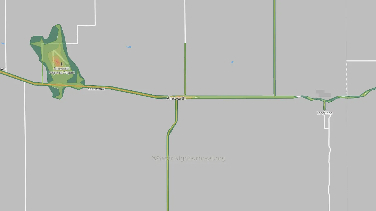 Brown County, NE Map of Noise Levels in Brown County