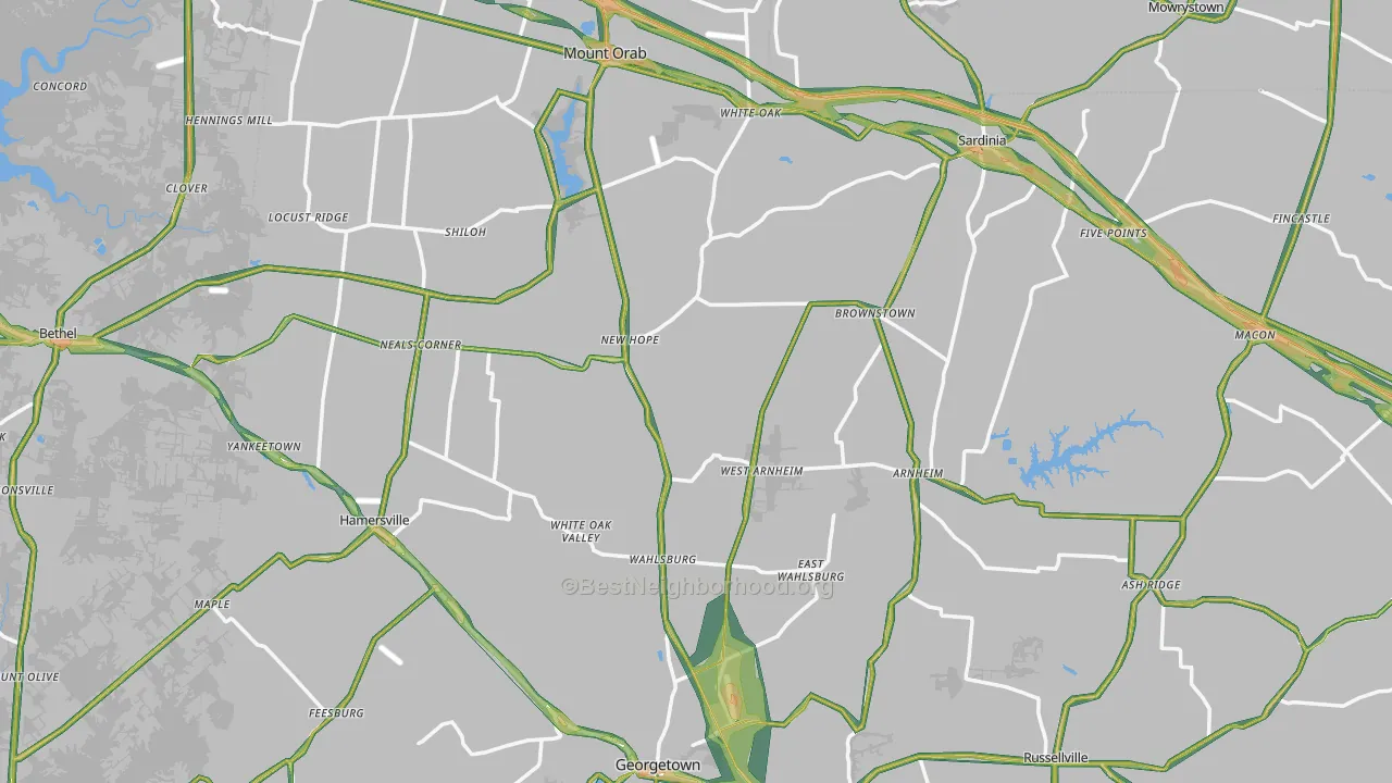 Brown County, OH Map of Noise Levels in Brown County