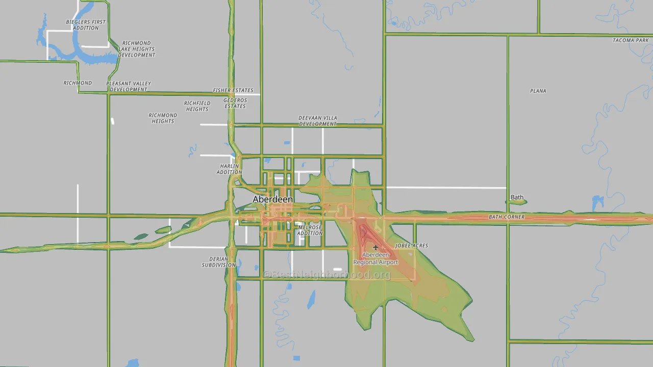 Brown County, SD Map of Noise Levels in Brown County