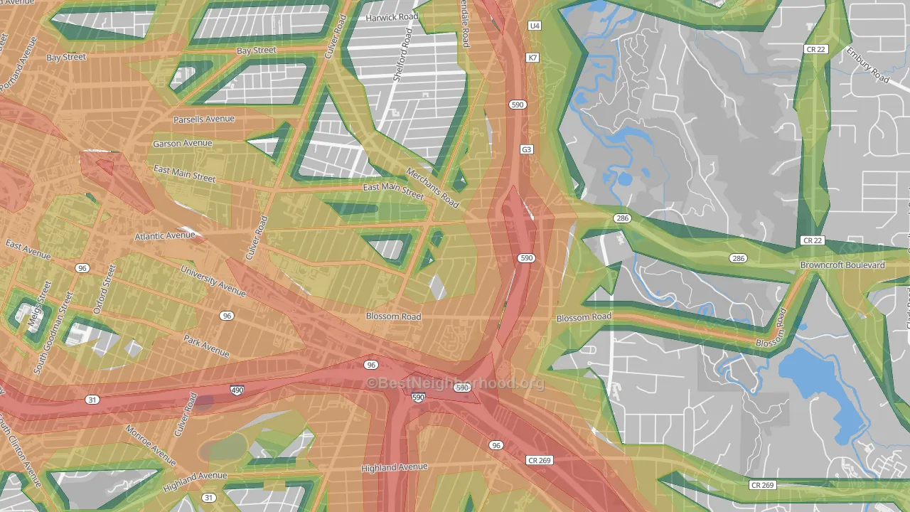 Browncroft, Rochester, NY Map of Noise Levels in Browncroft