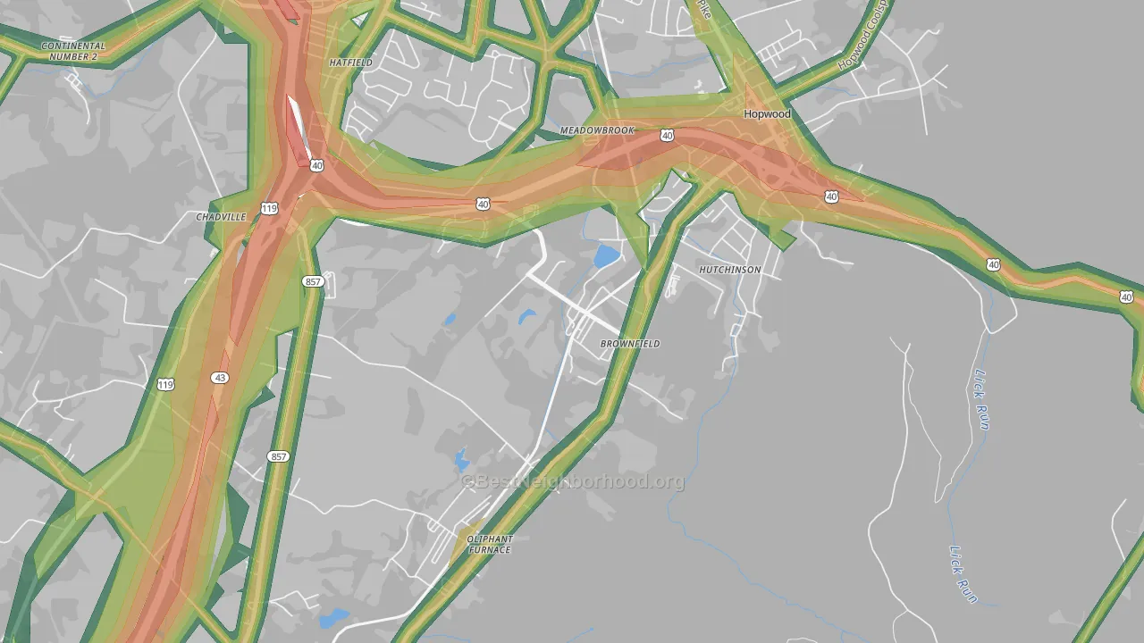 Brownfield, PA Map of Noise Levels in Brownfield