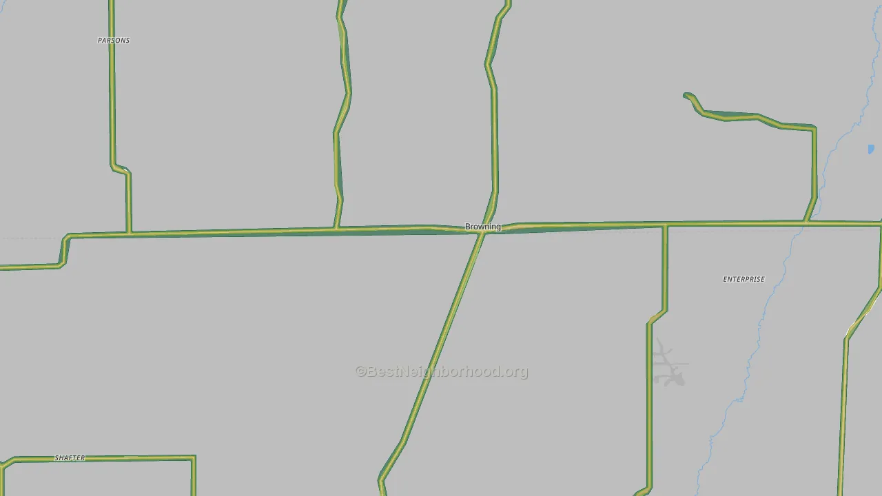 Browning, MO Map of Noise Levels in Browning