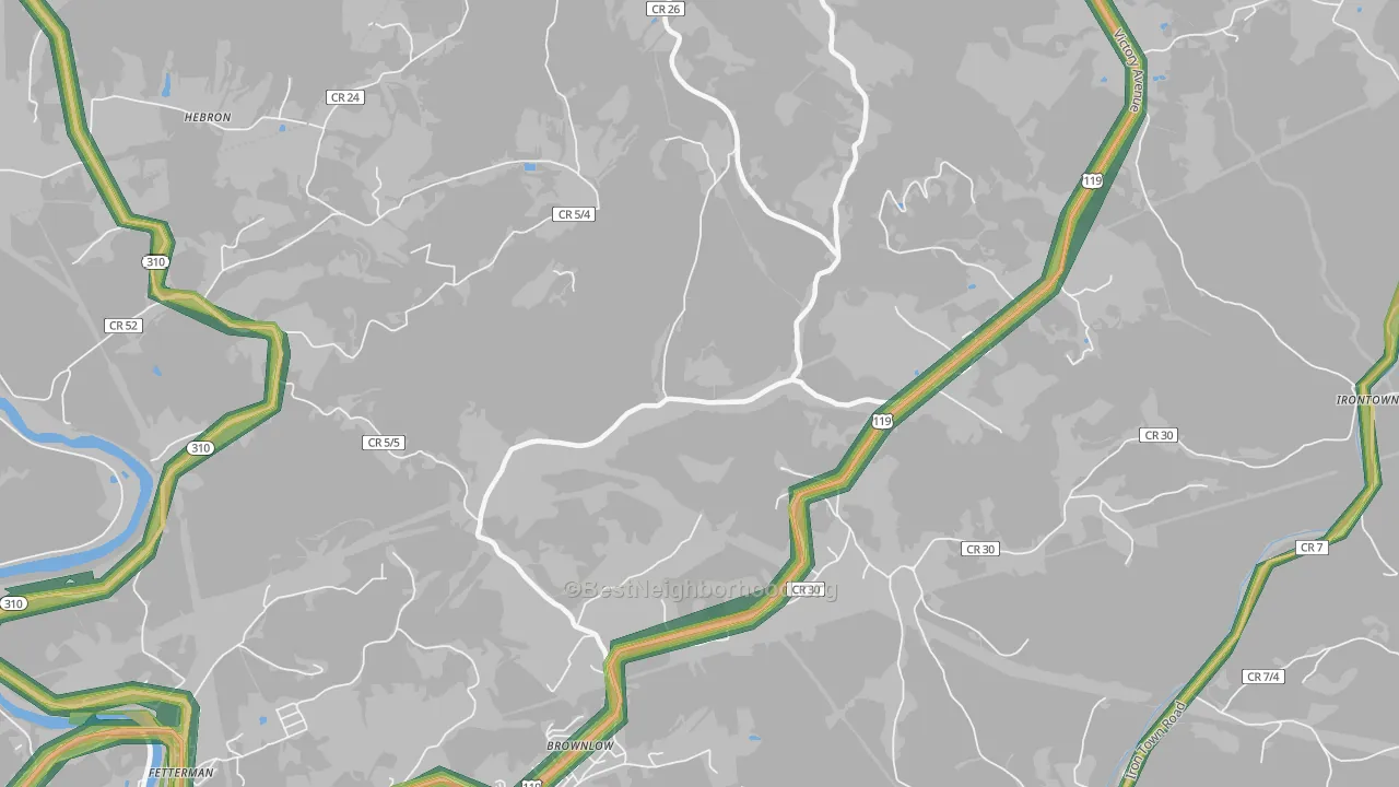 Brownlow, WV Map of Noise Levels in Brownlow