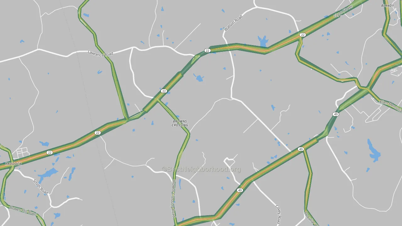 Browns Crossing, GA Map of Noise Levels in Browns Crossing