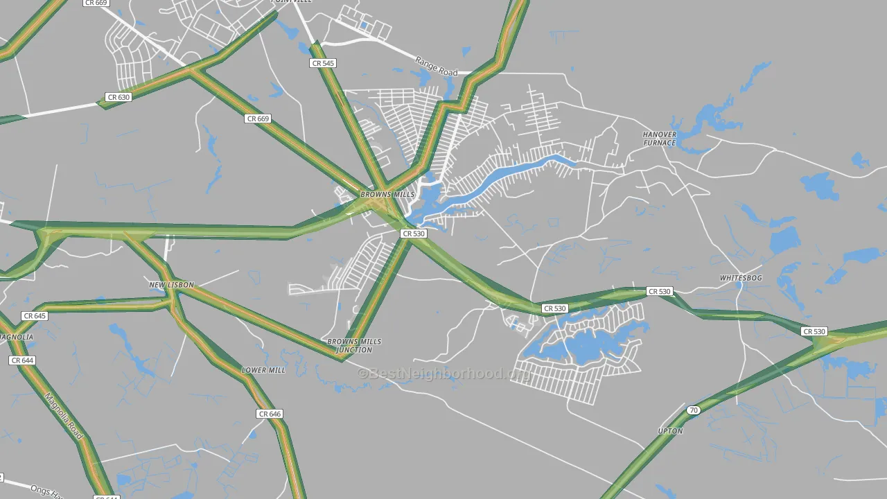 Browns Mills, NJ Map of Noise Levels in Browns Mills