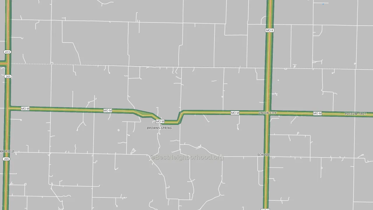 Browns Spring, MO Map of Noise Levels in Browns Spring