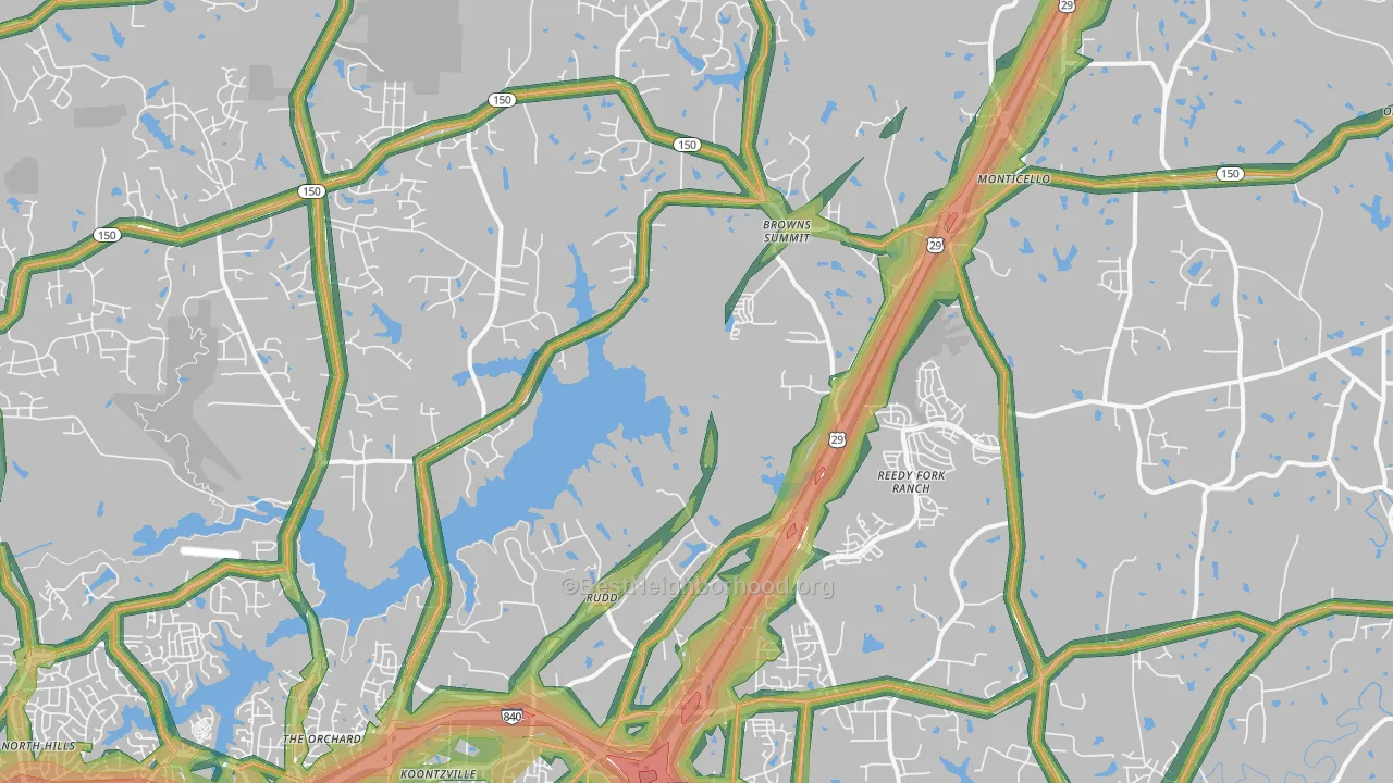 Browns Summit, NC Map of Noise Levels in Browns Summit