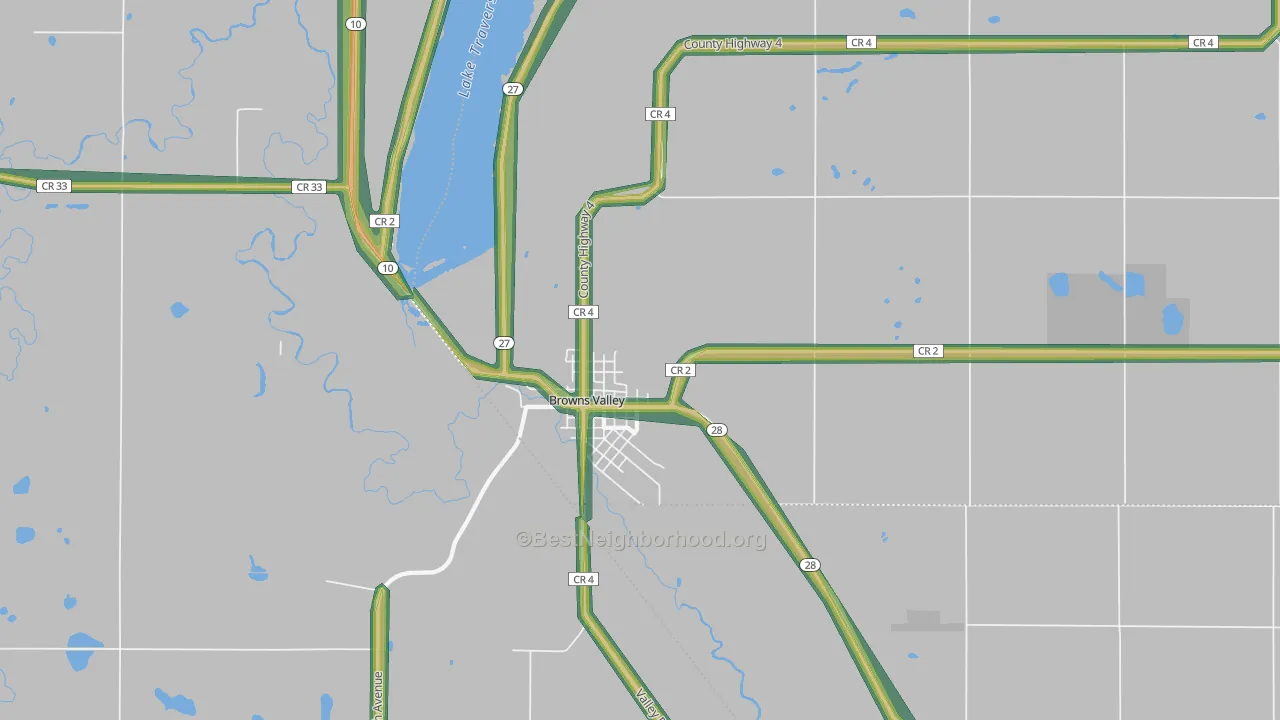 Browns Valley, MN Map of Noise Levels in Browns Valley