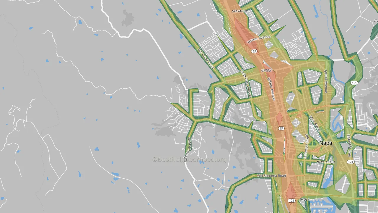 Browns Valley, Napa, CA Map of Noise Levels in Browns Valley