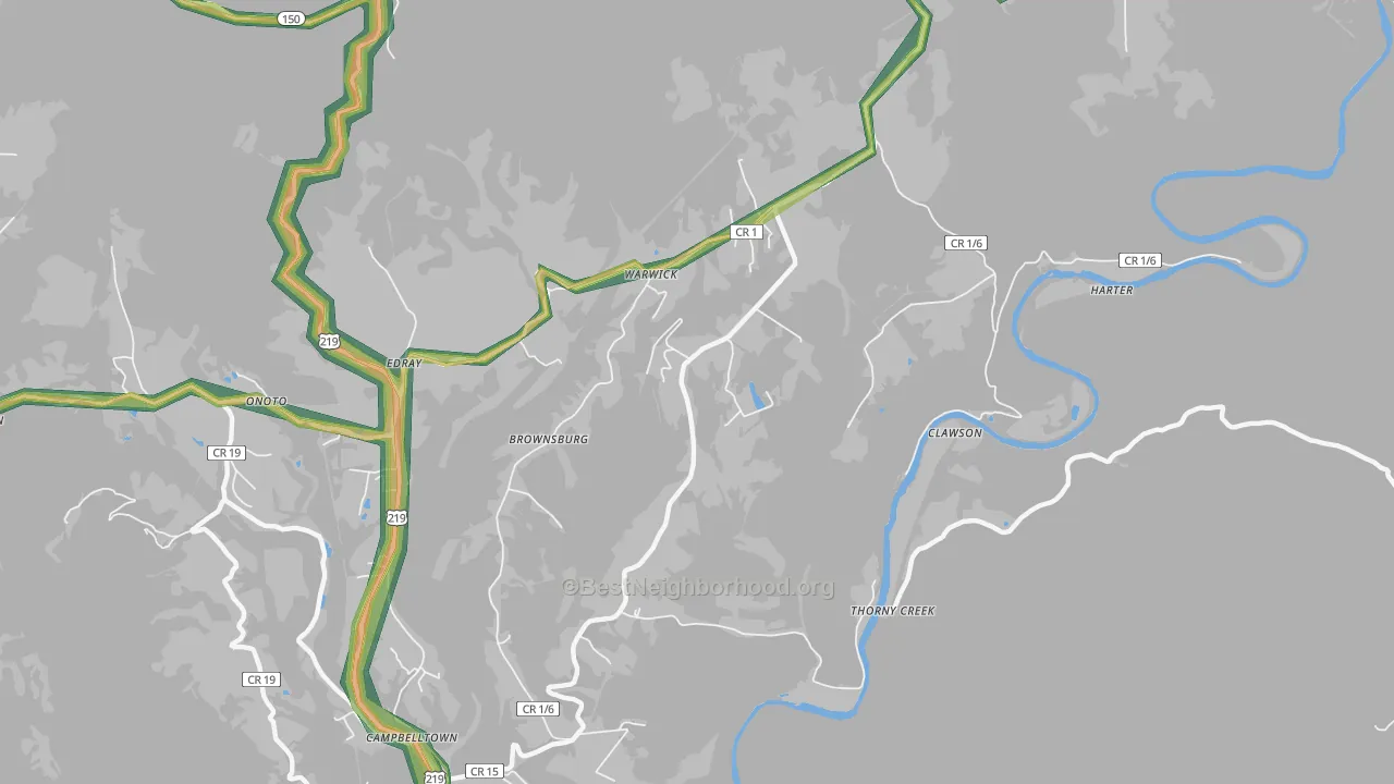 Brownsburg, WV Map of Noise Levels in Brownsburg