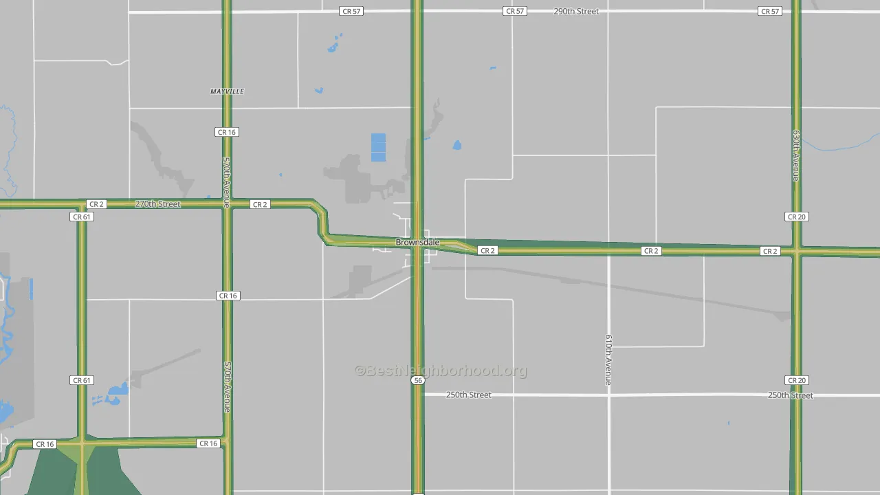 Brownsdale, MN Map of Noise Levels in Brownsdale