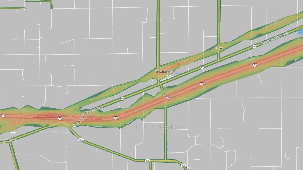 Brownstown, IL Map of Noise Levels in Brownstown