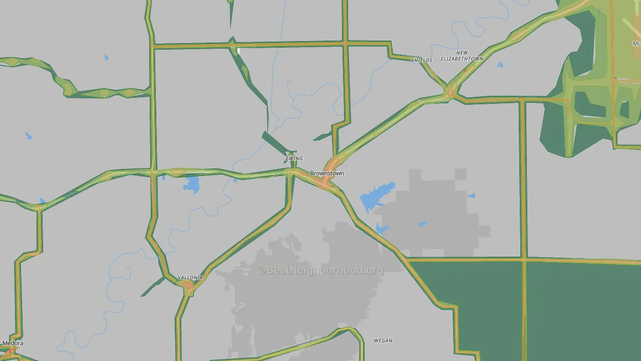 Brownstown, IN Map of Noise Levels in Brownstown