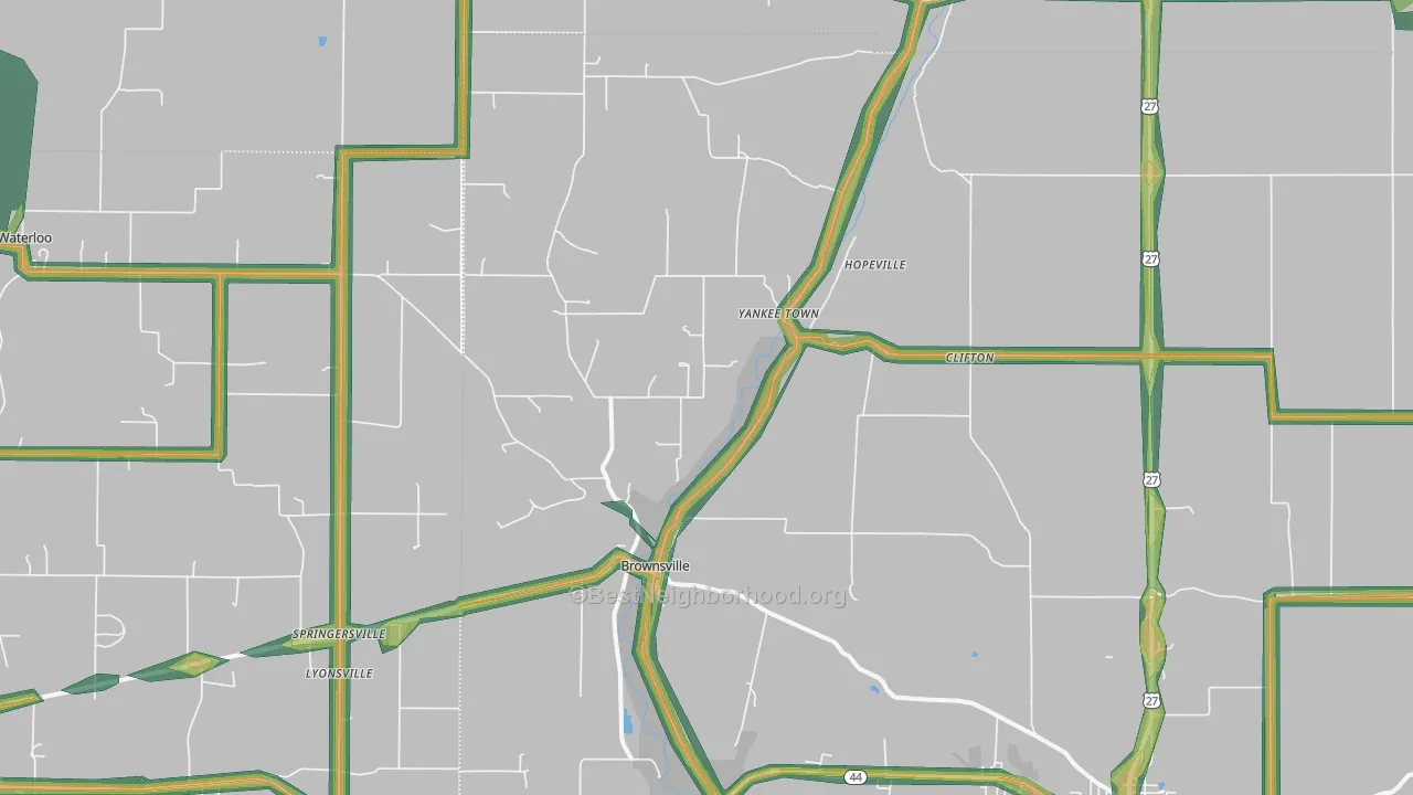 Brownsville, IN Map of Noise Levels in Brownsville