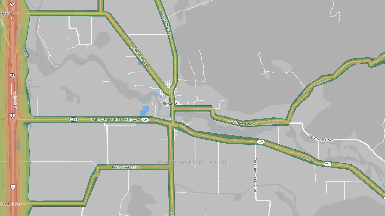 Brownsville, OR Map of Noise Levels in Brownsville