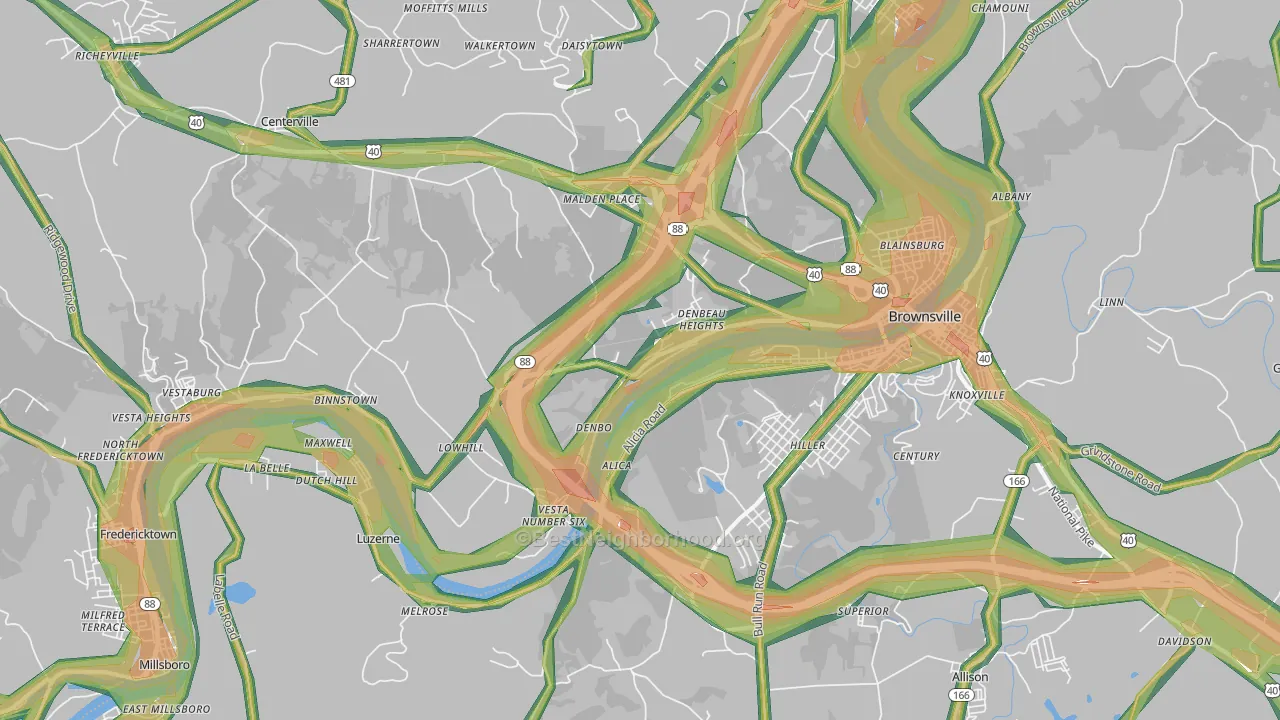 Brownsville, PA Map of Noise Levels in Brownsville