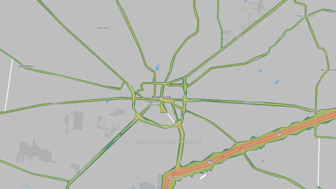 Brownsville, TN Map of Noise Levels in Brownsville