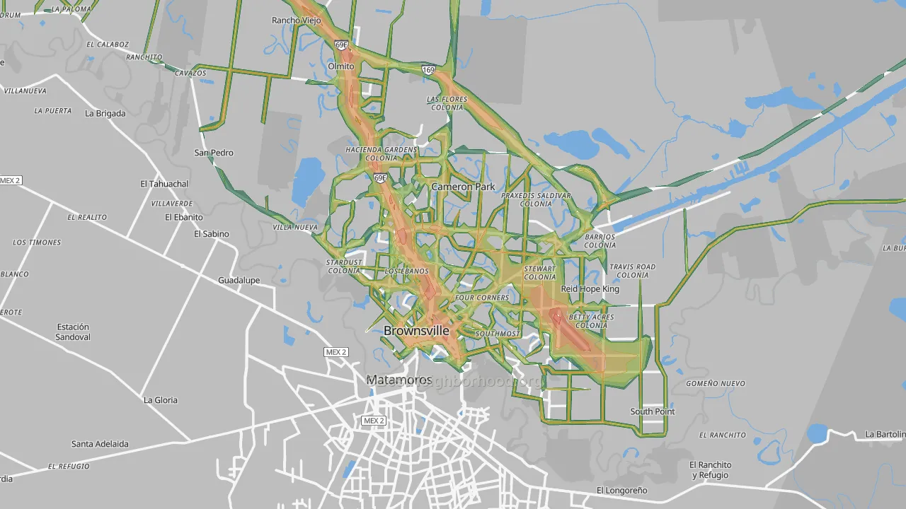 Brownsville, TX Map of Noise Levels in Brownsville