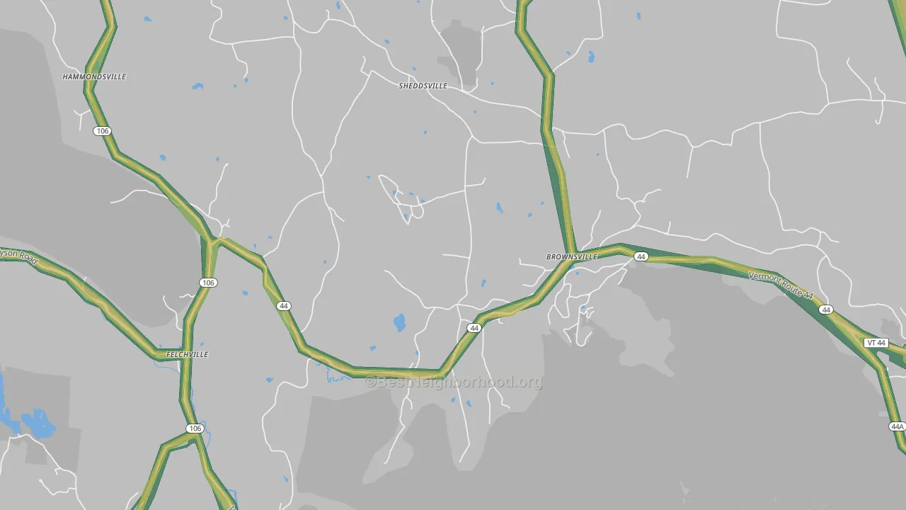 Brownsville, VT Map of Noise Levels in Brownsville