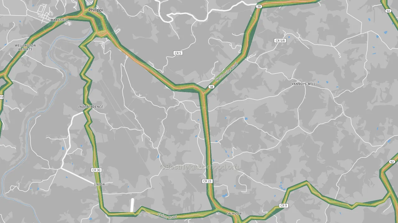 Brownton, WV Map of Noise Levels in Brownton